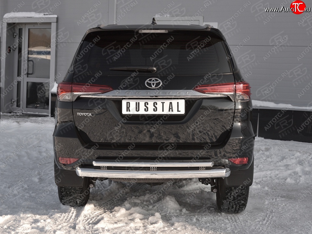 22 499 р. Защита заднего бампера (2 трубы Ø76х42 мм, нержавейка) SLITKOFF  Toyota Fortuner  AN160 (2015-2020) дорестайлинг  с доставкой в г. Кемерово