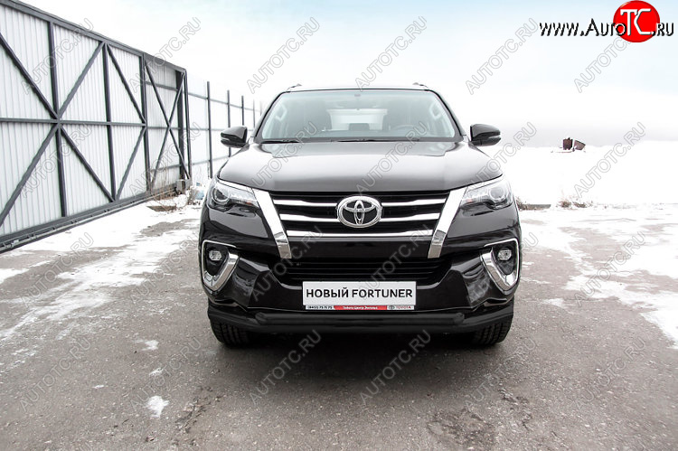 15 899 р. Защита переднего бампера Slitkoff (Ø 76+Ø 57 мм, двойная).  Toyota Fortuner  AN160 (2015-2020) дорестайлинг (Сталь с полимерным покрытием. Цвет: черный)  с доставкой в г. Кемерово