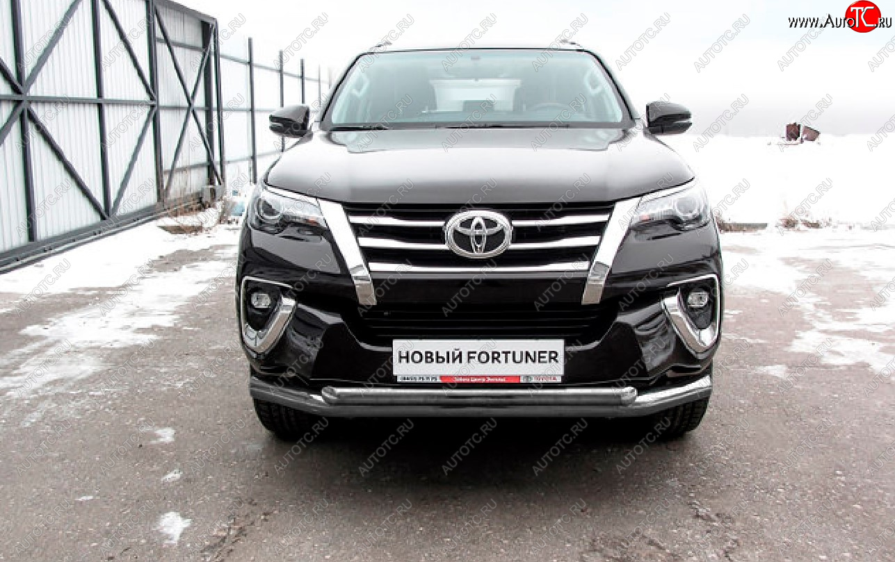 15 899 р. Защита переднего бампера Slitkoff (Ø 76+Ø 57 мм, двойная).  Toyota Fortuner  AN160 (2015-2020) дорестайлинг (Сталь с полимерным покрытием. Цвет: серебристый)  с доставкой в г. Кемерово