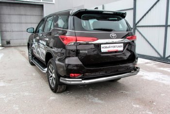 Защита заднего бампера Slitkoff (Ø 76+42, двойная, уголки) Toyota Fortuner  AN160 (2015-2020) дорестайлинг (Сталь с полимерным покрытием. Цвет: серебристый)