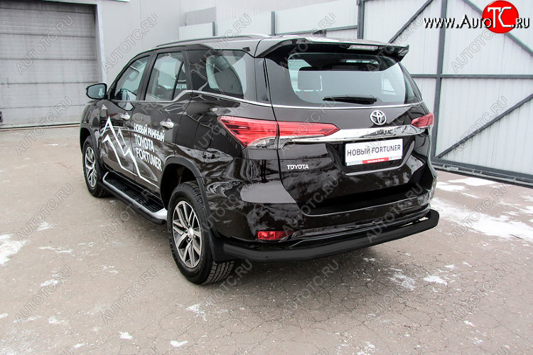 9 999 р. Защита заднего бампера Slitkoff (Ø 76 мм, длинная)  Toyota Fortuner  AN160 (2015-2020) дорестайлинг (Сталь с полимерным покрытием. Цвет: черный)  с доставкой в г. Кемерово