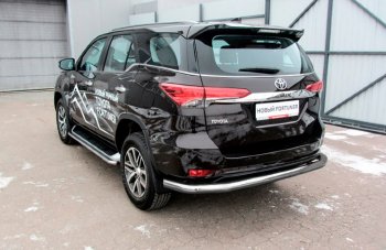 Защита заднего бампера Slitkoff (Ø 76 мм, длинная) Toyota Fortuner  AN160 (2015-2020) дорестайлинг (Сталь с полимерным покрытием. Цвет: серебристый)