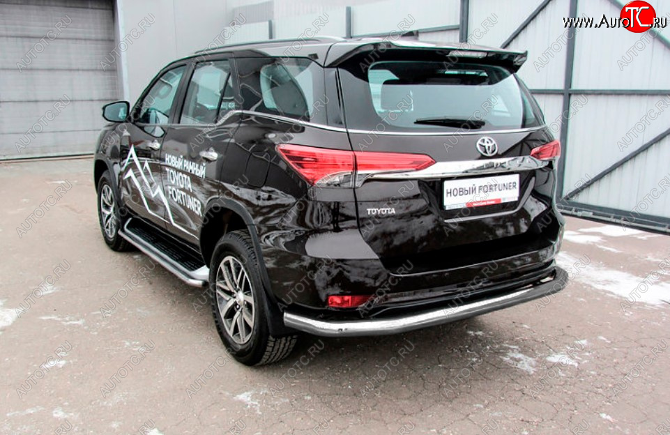 9 999 р. Защита заднего бампера Slitkoff (Ø 76 мм, длинная)  Toyota Fortuner  AN160 (2015-2020) дорестайлинг (Сталь с полимерным покрытием. Цвет: серебристый)  с доставкой в г. Кемерово