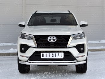 22 999 р. Защита переднего бампера (2 трубы Ø63 и 42 мм, нержавейка) SLITKOFF  Toyota Fortuner  AN160 (2020-2025) рестайлинг  с доставкой в г. Кемерово. Увеличить фотографию 3