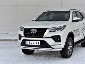 22 999 р. Защита переднего бампера (2 трубы Ø63 и 42 мм, нержавейка) SLITKOFF  Toyota Fortuner  AN160 (2020-2025) рестайлинг  с доставкой в г. Кемерово. Увеличить фотографию 1