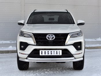 26 549 р. Защита переднего бампера (2 трубы Ø63, нержавейка) SLITKOFF  Toyota Fortuner  AN160 (2020-2025) рестайлинг  с доставкой в г. Кемерово. Увеличить фотографию 1