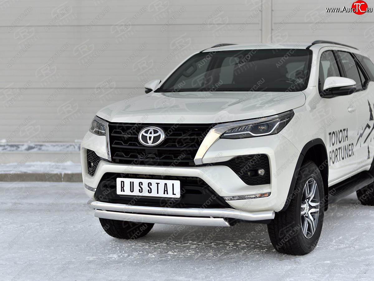 19 799 р. Защита переднего бампера (2 трубы Ø63 и 75х42 мм, нержавейка) Russtal Toyota Fortuner AN160 рестайлинг (2020-2025)  с доставкой в г. Кемерово