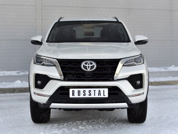 14 499 р. Защита переднего бампера (Ø75х42 мм, нержавейка) Russtal Toyota Fortuner AN160 рестайлинг (2020-2025)  с доставкой в г. Кемерово. Увеличить фотографию 2
