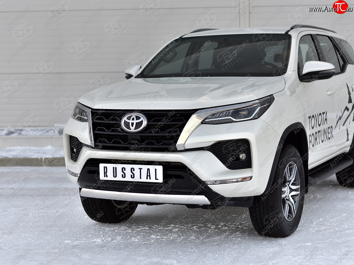 14 499 р. Защита переднего бампера (Ø75х42 мм, нержавейка) Russtal Toyota Fortuner AN160 рестайлинг (2020-2025)  с доставкой в г. Кемерово