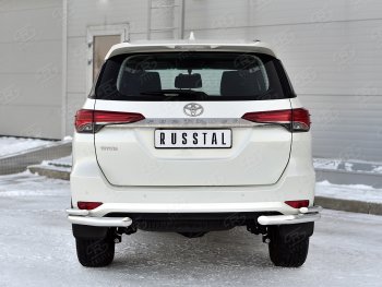 Защита заднего бампера (Ø63 и 42 мм, нержавейка) SLITKOFF Toyota (Тойота) Fortuner (Фортунер)  AN160 (2020-2025) AN160 рестайлинг