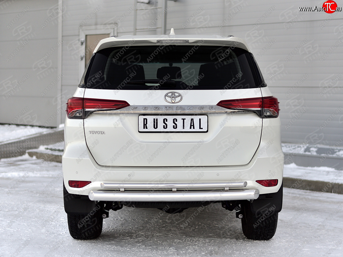 20 999 р. Защита заднего бампера (Ø76 и 42 мм, нержавейка) SLITKOFF  Toyota Fortuner  AN160 (2020-2025) рестайлинг  с доставкой в г. Кемерово