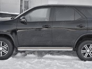 35 549 р. Порожки для ног SLITKOFF (Ø42 мм)  Toyota Fortuner  AN160 (2020-2025) рестайлинг (Лист - нержавейка, профиль - нержавейка)  с доставкой в г. Кемерово. Увеличить фотографию 2