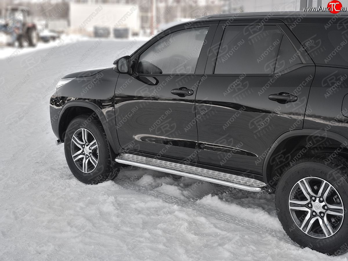 22 999 р. Порожки для ног SLITKOFF (Ø42 мм)  Toyota Fortuner  AN160 (2020-2025) рестайлинг (лист - алюминий, профиль - углеродистая сталь)  с доставкой в г. Кемерово