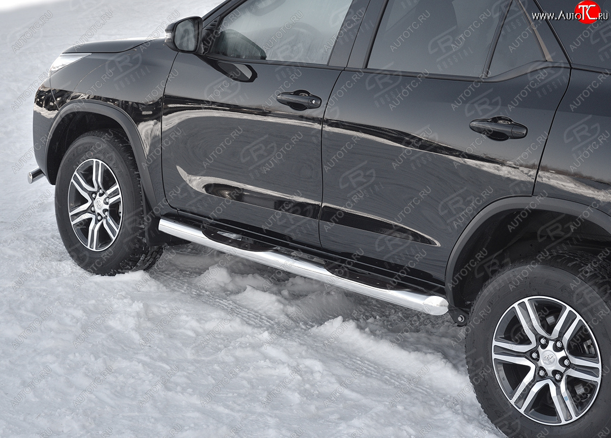 24 549 р. Защита порогов (Ø76 мм, с проступью) SLITKOFF  Toyota Fortuner  AN160 (2020-2025) рестайлинг (торцы со скосами 45°, полированная нержавейка)  с доставкой в г. Кемерово