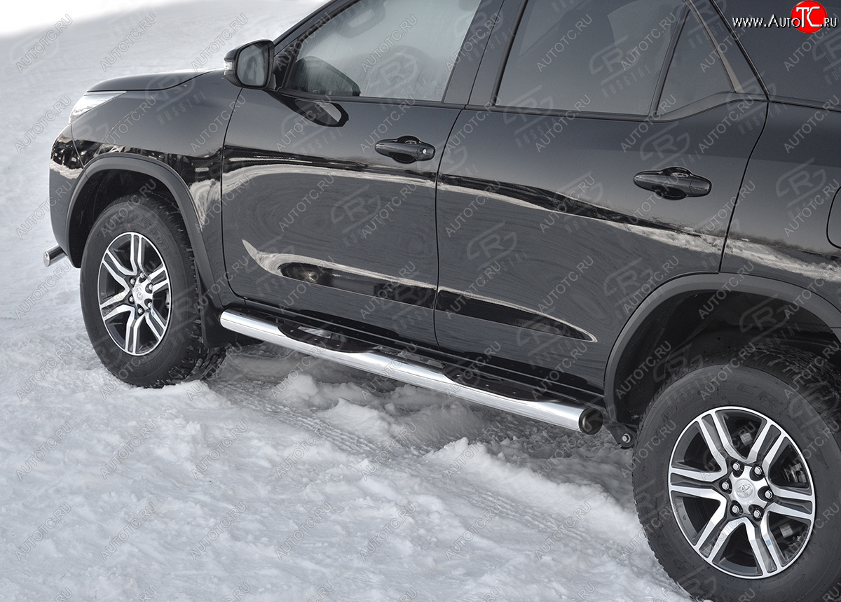 22 549 р. Защита порогов (Ø76 мм, с проступью) SLITKOFF Toyota Fortuner AN160 рестайлинг (2020-2025) (торцы с пластиковыми заглушками, полированная нержавейка)  с доставкой в г. Кемерово