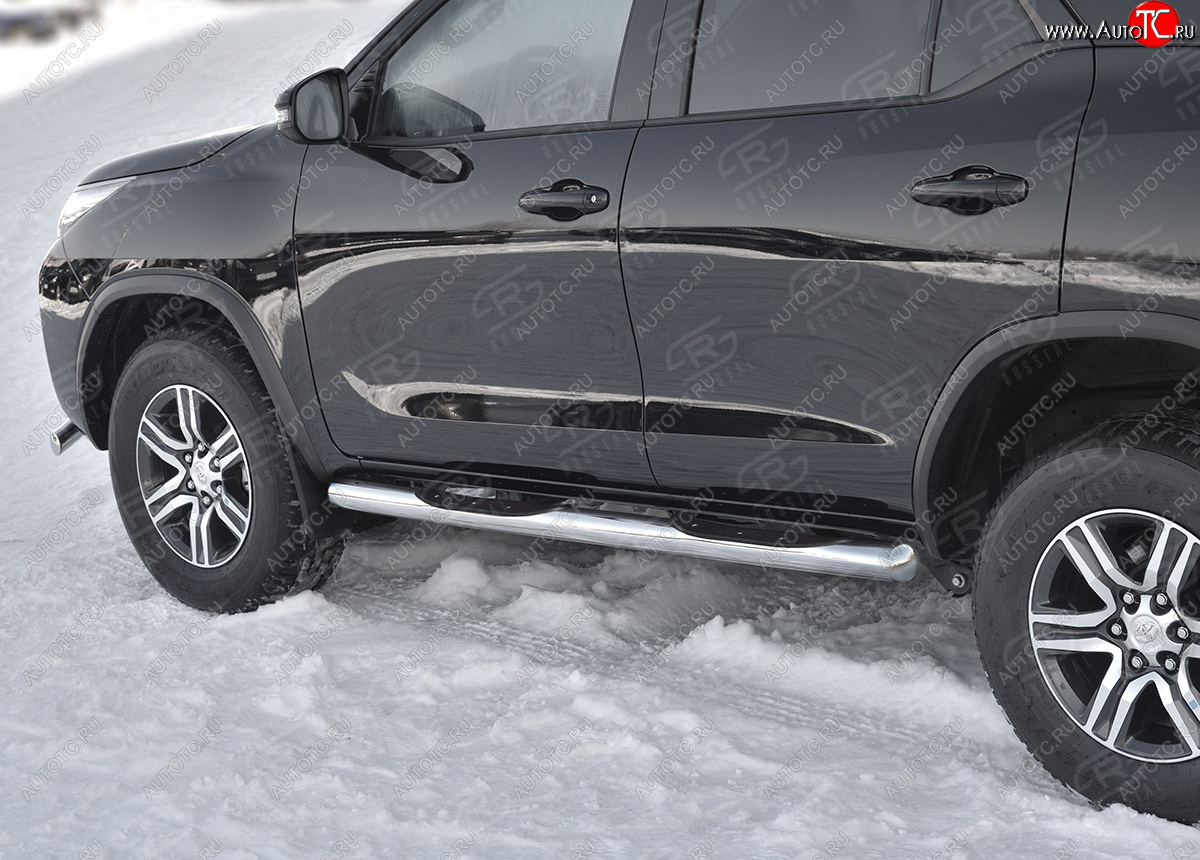 24 549 р. Защита порогов (Ø76 мм, с проступью) SLITKOFF  Toyota Fortuner  AN160 (2020-2025) рестайлинг (торцы круглые 90°, полированная нержавейка)  с доставкой в г. Кемерово