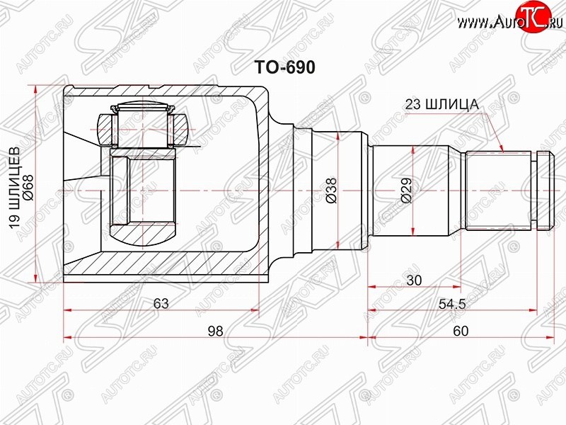 2 169 р. Шрус (внутренний) SAT (19*23*38 мм) Toyota Ist XP60 дорестайлинг (2001-2005)  с доставкой в г. Кемерово