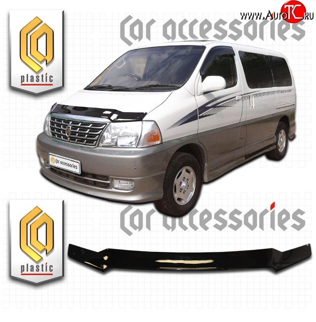 2 159 р. Дефлектор капота CA Plastic  Toyota Granvia  xH10 (1999-2002)  2-ой рестайлинг (Classic черный, Без надписи )  с доставкой в г. Кемерово