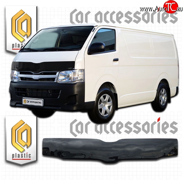 2 199 р. Дефлектор капота CA-Plastic (правый руль)  Toyota Hiace  H200 (2004-2017) минивэн (Япония) дорестайлинг , минивэн (Япония) 1-ый рестайлинг, минивэн (Япония) 2-ой рестайлинг, минивэн (Япония) 3-ий рестайлинг (Classic черный, Без надписи)  с доставкой в г. Кемерово