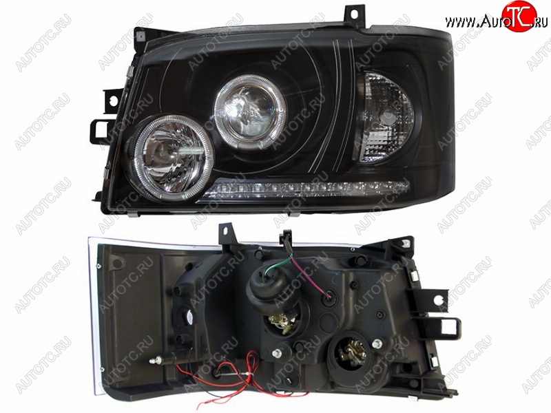 39 599 р. Левая фара передняя SAT (черная, диод, линза) Toyota Hiace H200 минивэн (Япония) дорестайлинг  (2004-2007)  с доставкой в г. Кемерово