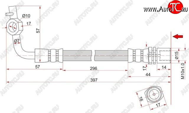 559 р. Тормозной шланг SAT (правый) Toyota Hiace H100 минивэн дорестайлинг (Япония) (1989-1993)  с доставкой в г. Кемерово