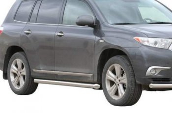 Защита порогов ТехноСфера (Техно Сфера) (нержавейка, 63.5 mm) Toyota Highlander  XU40 (2010-2013) рестайлинг