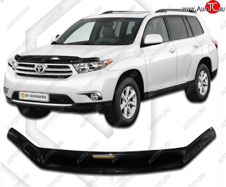 2 299 р. Дефлектор капота CA-Plastiс  Toyota Highlander  XU40 (2010-2013) рестайлинг (Classic черный, Без надписи)  с доставкой в г. Кемерово