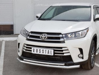 21 449 р. Защита переднего бампера (2 трубы Ø63 и 42 мм, нержавейка) SLITKOFF  Toyota Highlander  XU50 (2013-2017) дорестайлинг  с доставкой в г. Кемерово. Увеличить фотографию 1