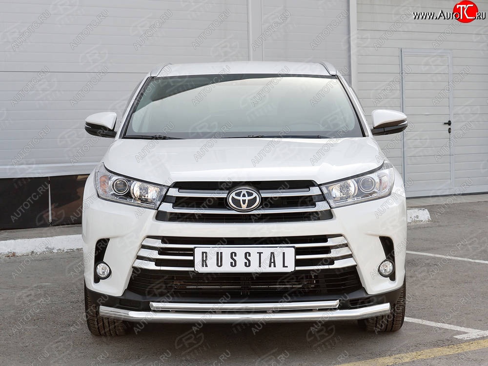 21 449 р. Защита переднего бампера (2 трубы Ø63 и 42 мм, нержавейка) SLITKOFF Toyota Highlander XU50 рестайлинг (2016-2020)  с доставкой в г. Кемерово