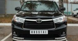 Защита переднего бампера (2 трубыØ63 и 42 мм, нержавейка) SLITKOFF Toyota Highlander  XU50 (2013-2017) дорестайлинг