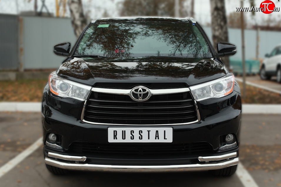 21 999 р. Защита переднего бампера (2 трубыØ63 и 42 мм, нержавейка) SLITKOFF  Toyota Highlander  XU50 (2013-2017) дорестайлинг  с доставкой в г. Кемерово