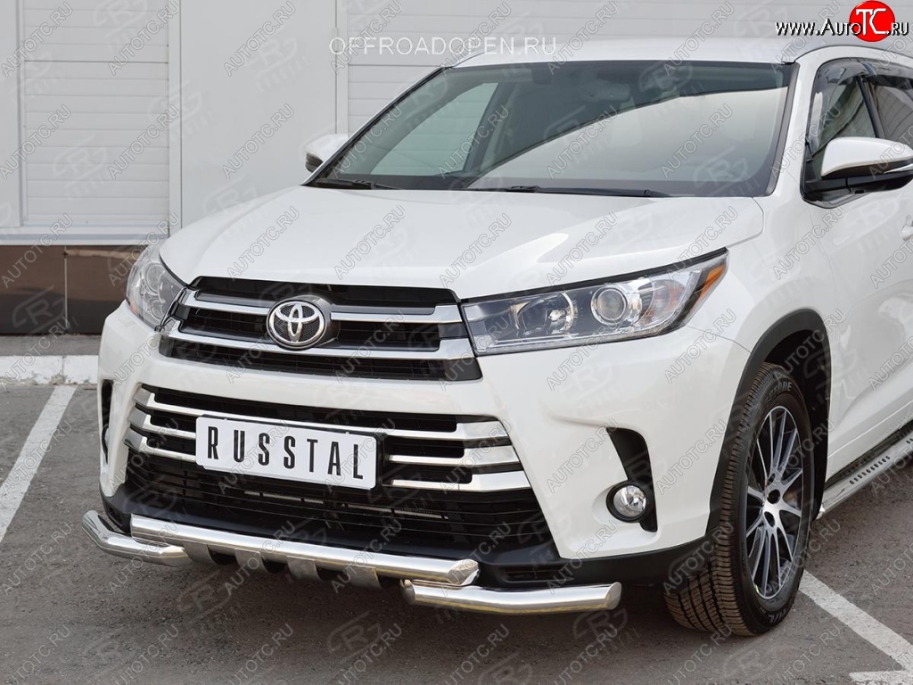 26 899 р. Защита переднего бампера (2 трубы Ø63 мм, нержавейка) SLITKOFF  Toyota Highlander  XU50 (2013-2017) дорестайлинг  с доставкой в г. Кемерово