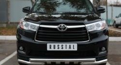 Защита переднего бампера (2 трубы Ø63 мм с зубами, нержавейка) SLITKOFF Toyota Highlander  XU50 (2013-2017) дорестайлинг