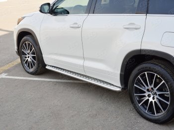 Широкая защита порогов с трубой диаметром 42 мм SLITKOFF v1 Toyota Highlander  XU50 (2013-2017) дорестайлинг