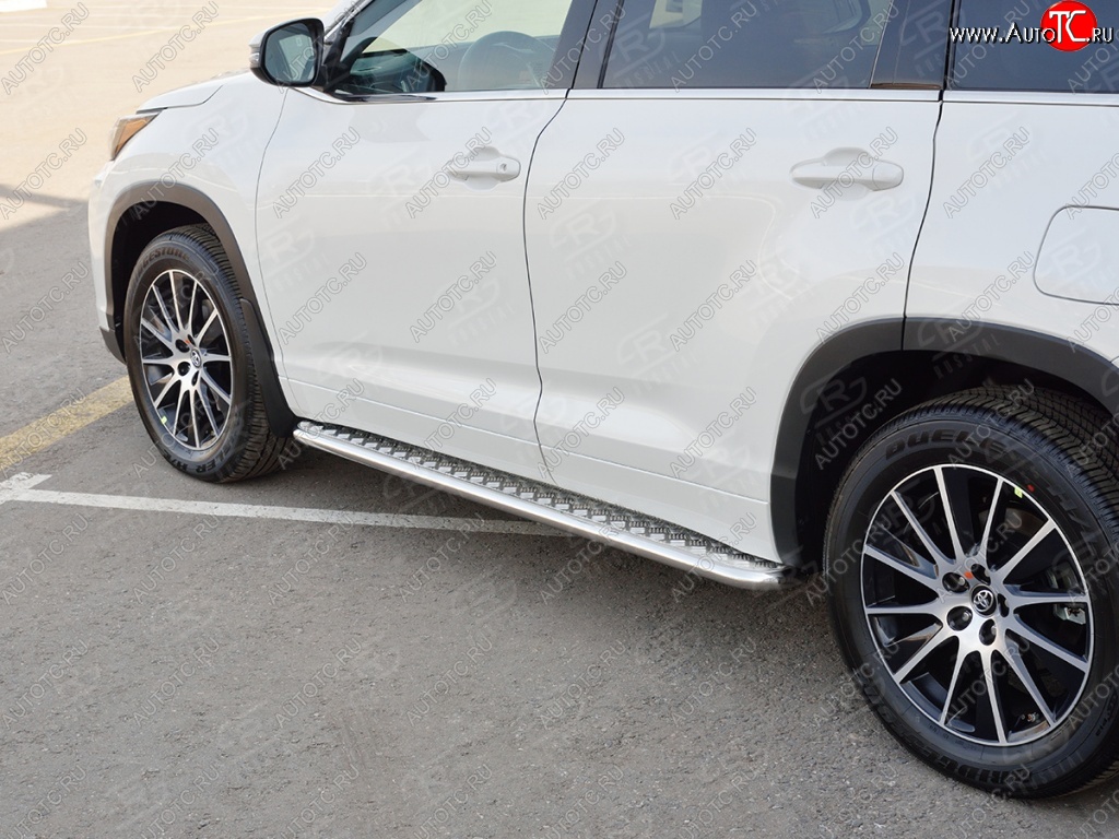 26 999 р. Широкая защита порогов с трубой диаметром 42 мм SLITKOFF v1  Toyota Highlander  XU50 (2013-2017) дорестайлинг  с доставкой в г. Кемерово