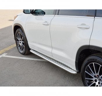 Широкая защита порогов с трубой диаметром 42 мм SLITKOFF v2 Toyota Highlander  XU50 (2013-2017) дорестайлинг