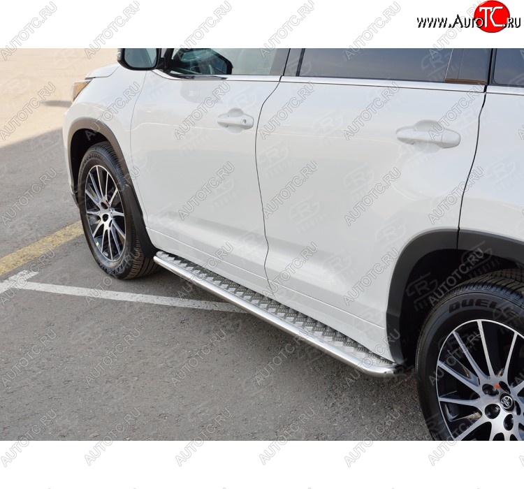 23 799 р. Широкая защита порогов с трубой диаметром 42 мм SLITKOFF v2 Toyota Highlander XU50 дорестайлинг (2013-2017)  с доставкой в г. Кемерово
