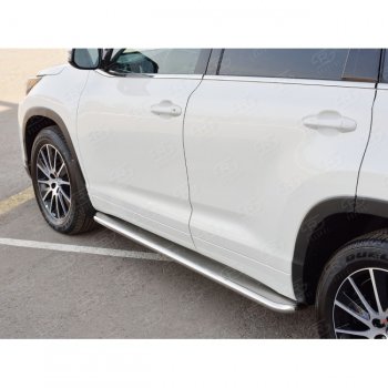 Широкая защита порогов с трубой диаметром 42 мм SLITKOFF v3 Toyota Highlander  XU50 (2013-2017) дорестайлинг