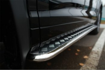 Широкая защита порогов с трубой диаметром 42 мм SLITKOFF v3 Toyota Highlander  XU50 (2013-2017) дорестайлинг