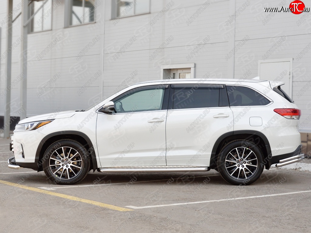 32 849 р. Порожки для ног (Ø63) SLITKOFF  Toyota Highlander  XU50 (2013-2017) дорестайлинг (лист - алюминий, профиль - нержавейка)  с доставкой в г. Кемерово