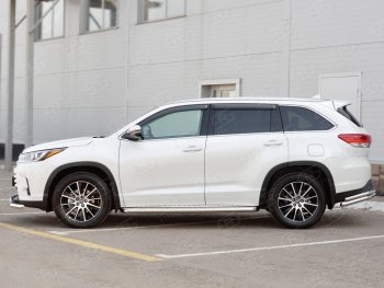 Широкая защита порогов с трубой диаметром 42 мм SLITKOFF v2 Toyota Highlander  XU50 (2013-2017) дорестайлинг