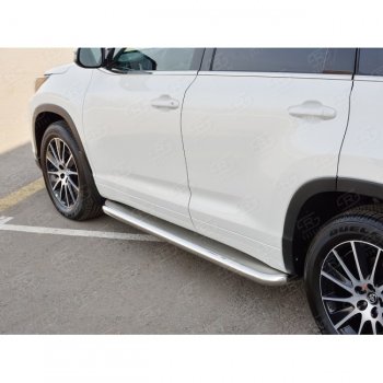 43 999 р. Порожки для ног (Ø63 мм) SLITKOFF Toyota Highlander XU50 рестайлинг (2016-2020) (лист - нержавейка, профиль - нержавейка)  с доставкой в г. Кемерово. Увеличить фотографию 3