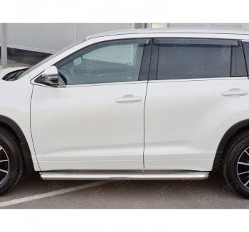 Порожки для ног (Ø63 мм) SLITKOFF Toyota Highlander  XU50 (2016-2020) рестайлинг (лист - нержавейка, профиль - нержавейка)