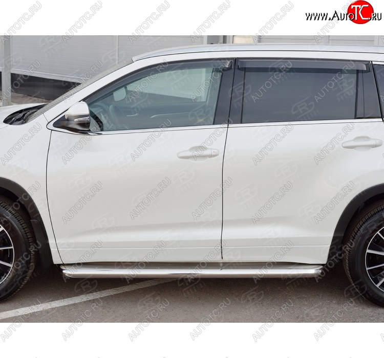 43 999 р. Порожки для ног (Ø63 мм) SLITKOFF Toyota Highlander XU50 рестайлинг (2016-2020) (лист - нержавейка, профиль - нержавейка)  с доставкой в г. Кемерово