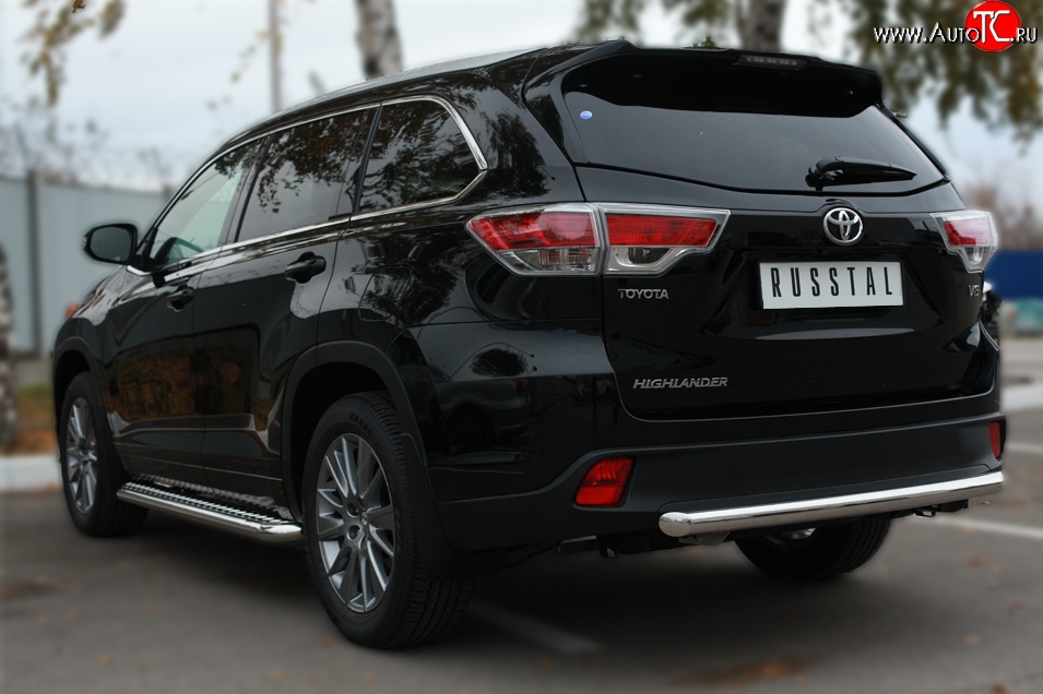 16 249 р. Защита заднего бампера (Ø63 мм, нержавейка) SLITKOFF  Toyota Highlander  XU50 (2013-2017) дорестайлинг  с доставкой в г. Кемерово