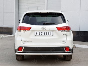 Защита заднего бампера (Ø63 мм, нержавейка) SLITKOFF Toyota Highlander  XU50 (2016-2020) рестайлинг