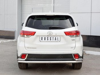 Защита заднего бампера (2 трубы Ø63 и 42 мм с углами, нержавейка) SLITKOFF Toyota Highlander  XU50 (2016-2020) рестайлинг