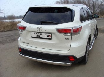 Защита заднего бампера (овальная) ТСС (нержавейка d75х42 мм) Toyota Highlander  XU50 (2013-2017) дорестайлинг
