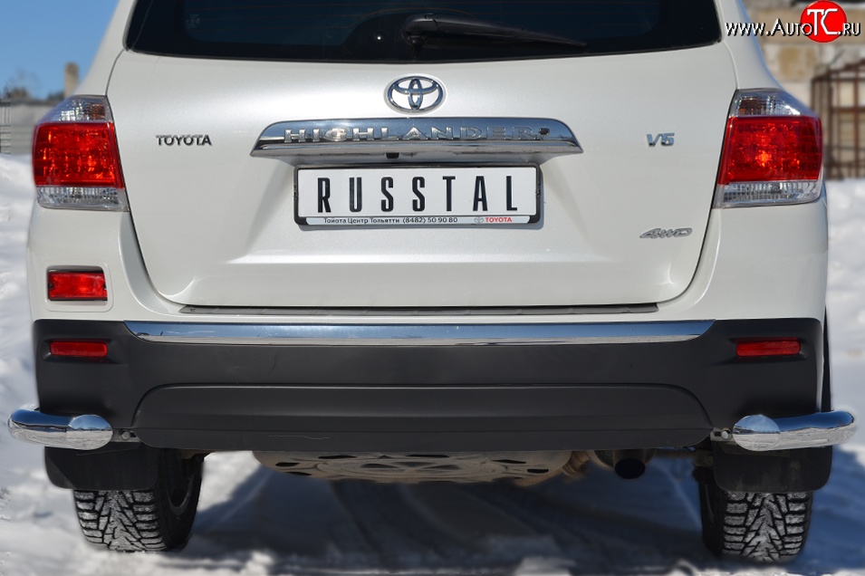 11 299 р. Защита заднего бампера (Ø76 мм уголки, нержавейка) SLITKOFF  Toyota Highlander  XU40 (2010-2013) рестайлинг  с доставкой в г. Кемерово