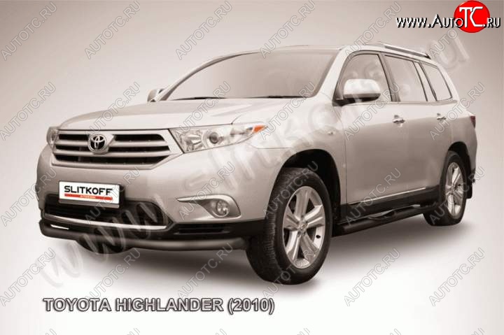 9 099 р. защита переднего бампера Slitkoff  Toyota Highlander  XU40 (2010-2013) рестайлинг (Цвет: серебристый)  с доставкой в г. Кемерово